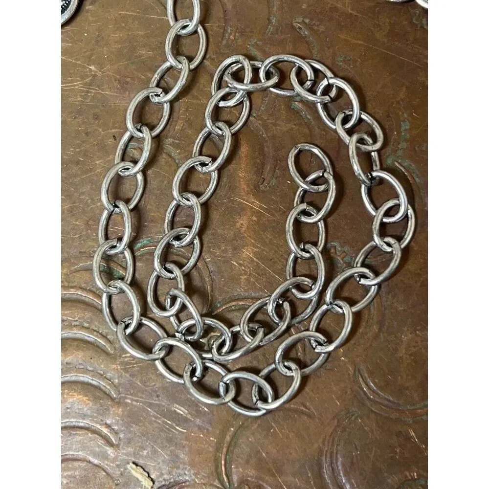 Concho Southwest Silver Unisex Chain belt adjustable to 52” Faux Turquoise new - Picture 5 of 10